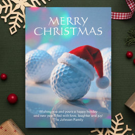 Festlicher Weihnachtsgolfball mit Weihnachtsmannmü Feiertagskarte