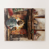 Festlicher Weihnachtsjunge Kamin Aquarell Puzzle (Horizontal)