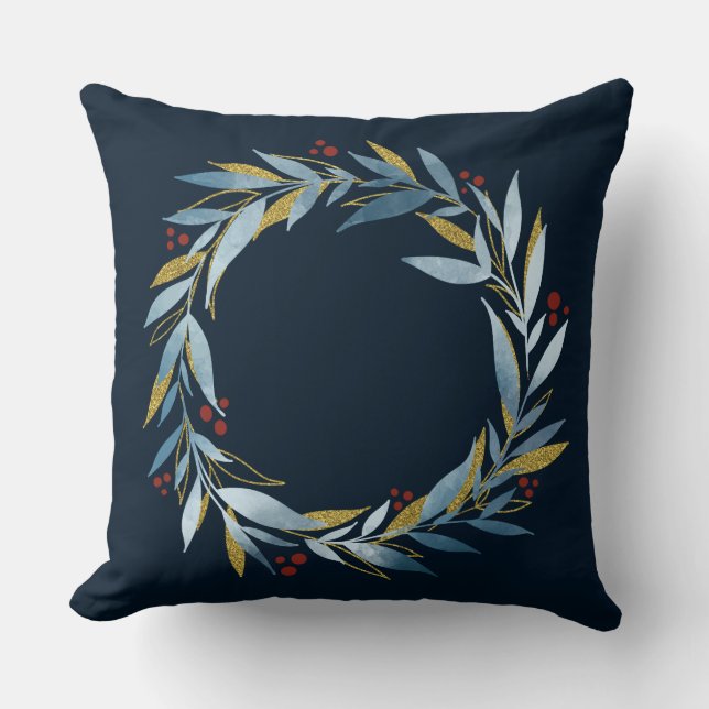 Festlicher Weihnachtskranz aus den Blue Gold Branc Kissen (Vorderseite)