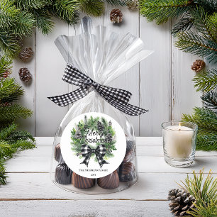 Festlicher Weihnachtskranz BW-Schleife Frohe Weihn Runder Aufkleber