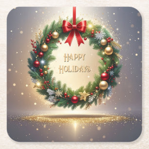 Festlicher Weihnachtskranz Feiertags-Papier-Unters Rechteckiger Pappuntersetzer
