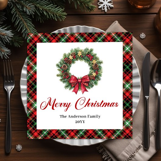 Festlicher Weihnachtskranz in Rot-Grün-Karo Serviette