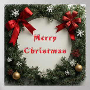 Festlicher Weihnachtskranz mit goldenem Ornament Poster