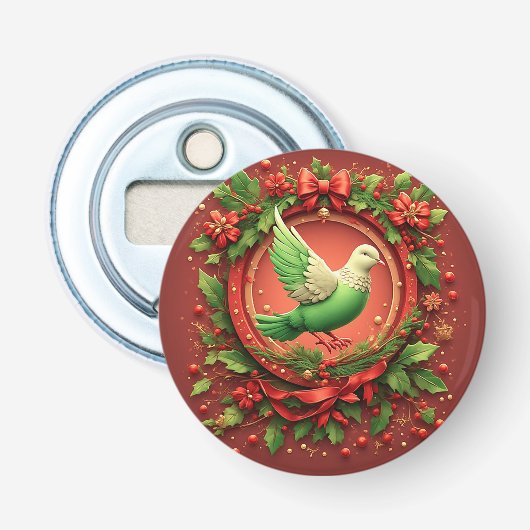 Festlicher Weihnachtskranz mit grüner Taube Flaschenöffner (Vorderseite)