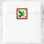 Festlicher Weihnachtskranz mit grüner Taube Quadratischer Aufkleber (Tasche)