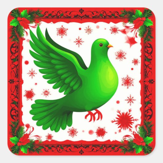 Festlicher Weihnachtskranz mit grüner Taube Quadratischer Aufkleber (Vorderseite)