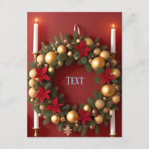 Festlicher Weihnachtskranz mit Kerzendekorationen Feiertagspostkarte