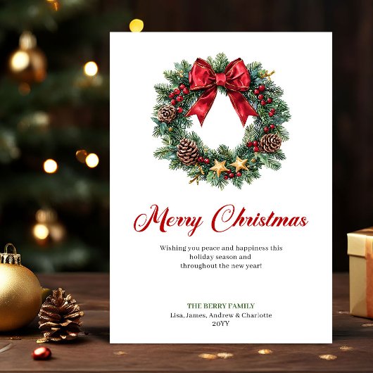 Festlicher Weihnachtskranz mit roten Beeren Karte