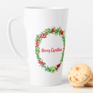Festlicher Weihnachtskranz mit roten Beeren Milchtasse