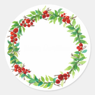 Festlicher Weihnachtskranz mit roten Beeren Runder Aufkleber