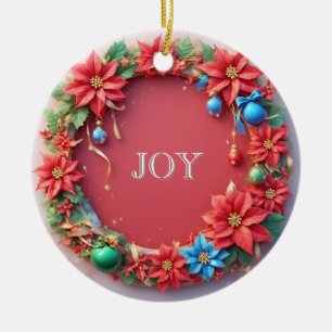Festlicher Weihnachtskranz mit roten Poinsettien Keramik Ornament
