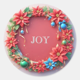 Festlicher Weihnachtskranz mit roten Poinsettien Runder Aufkleber