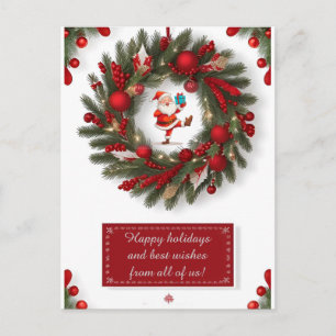 ✨ Festlicher Weihnachtskranz Santa Grünzeug Rot Postkarte