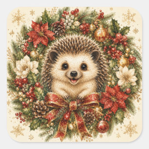 Festlicher Weihnachtskranz Weihnachtsigel Quadratischer Aufkleber