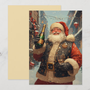 Festlicher Weihnachtsmann, der mit Champagner feie Karte