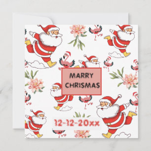 Festlicher Weihnachtsmann, Flamingo- und rosa Blum Save The Date