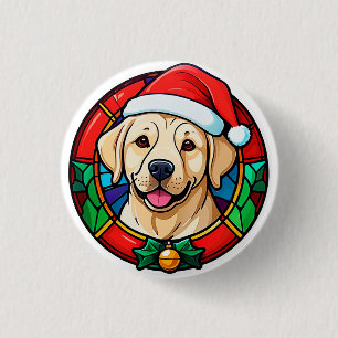 Festlicher Weihnachtsmann-Hund-Cartoon Button
