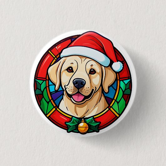 Festlicher Weihnachtsmann-Hund-Cartoon Button (Vorderseite)