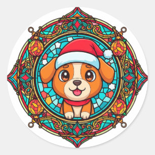 Festlicher Weihnachtsmann-Hund-Cartoon Runder Aufkleber