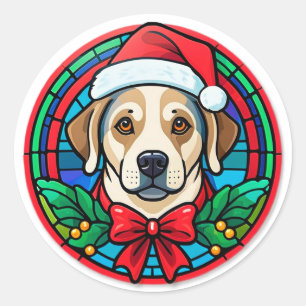 Festlicher Weihnachtsmann-Hund-Cartoon Runder Aufkleber