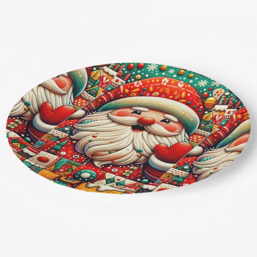 Festlicher Weihnachtsmann mit hellen Farben und Sp Pappteller (Schrägansicht)