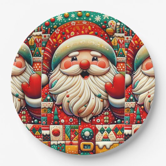 Festlicher Weihnachtsmann mit hellen Farben und Sp Pappteller (Vorderseite)