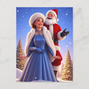 ❄️ Festlicher Weihnachtsmann & Schneemädchen Winte Postkarte