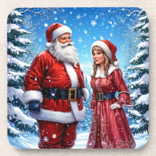 Festlicher Weihnachtsmann und Frau Claus Getränkeuntersetzer