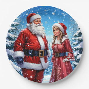 Festlicher Weihnachtsmann und Mrs. Claus Pappteller