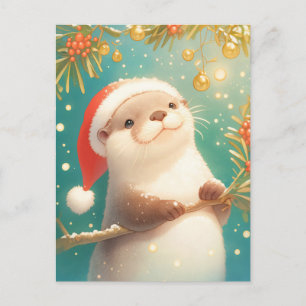 Festlicher Weihnachtsotter mit Santa-Mütze Postkarte
