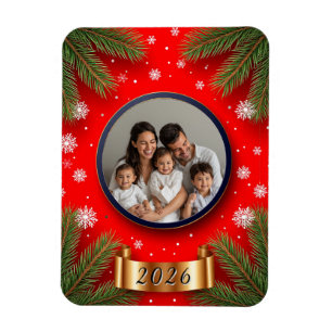 Festlicher Weihnachtsrahmen mit Kiefernzweigen Magnet