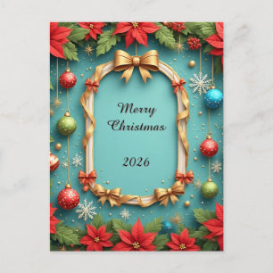 Festlicher Weihnachtsrahmen mit Poinsettien Postkarte