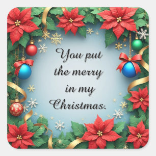 Festlicher Weihnachtsrahmen mit Poinsettien Quadratischer Aufkleber