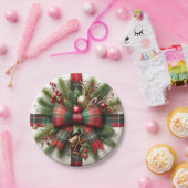 Festlicher Weihnachtsroter Tartan-Bogen & Kiefer Pappteller (Party)