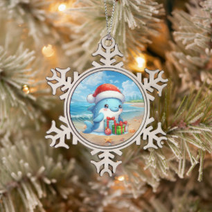 Festlicher Weihnachtsstrand Delphin  Schneeflocken Zinn-Ornament