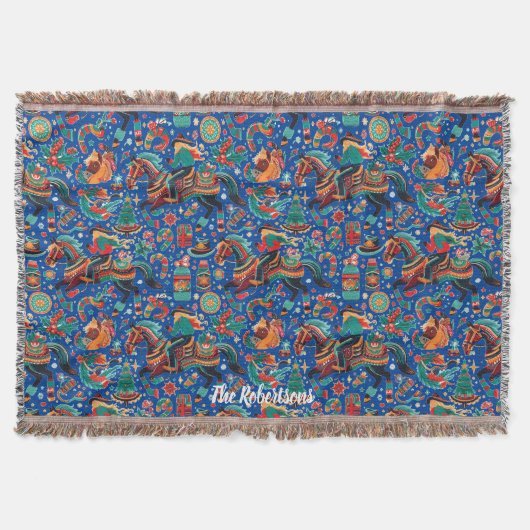 Festlicher Western Cowgirl Blue Christmas Decke (Vorderseite)