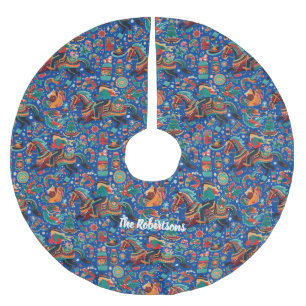 Festlicher Western Cowgirl Blue Christmas Polyester Weihnachtsbaumdecke