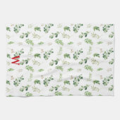 Festlicher Winter-Botanicals-Monogramm-Urlaub Geschirrtuch (Horizontal)