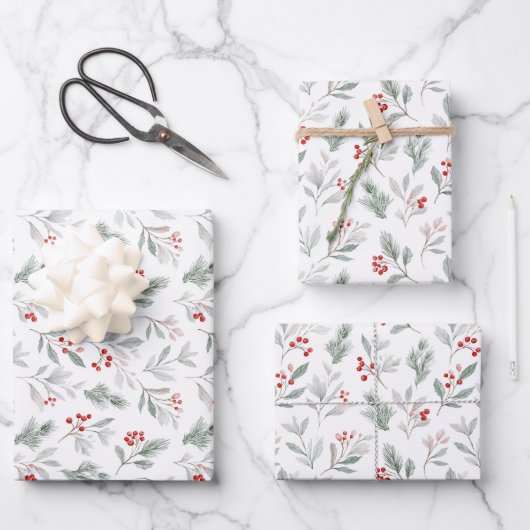 Festlicher Winter Botanik-Wrap Geschenkpapier Set (Vorderseite)