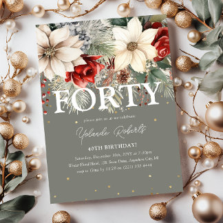 Festlicher Winter Florals 40. Geburtstag Einladung