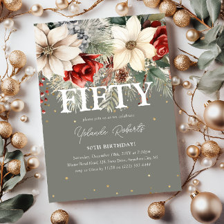Festlicher Winter Florals 50. Geburtstag Einladung