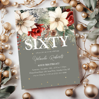 Festlicher Winter Florals 60. Geburtstag Einladung