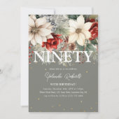 Festlicher Winter Florals 90. Geburtstag Einladung (Vorderseite)