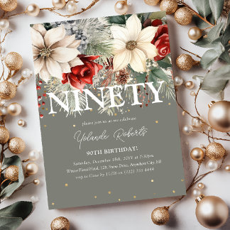 Festlicher Winter Florals 90. Geburtstag Einladung