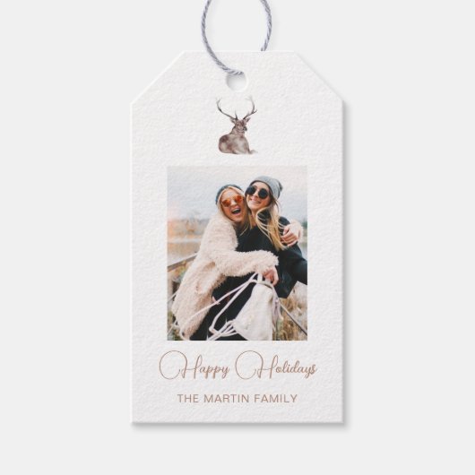 Festlicher Winter Hirsch Foto Weihnachten Weiß Geschenkanhänger (Vorderseite)