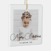 Festlicher Winter Hirsch Foto Weihnachten Weiß Keramikornament (Rechts)
