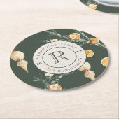 Festlicher Wintergarten: Chic Watercolor Mit Monog Runder Pappuntersetzer (Angewinkelt)