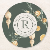 Festlicher Wintergarten: Chic Watercolor Mit Monog Runder Pappuntersetzer (Vorderseite)