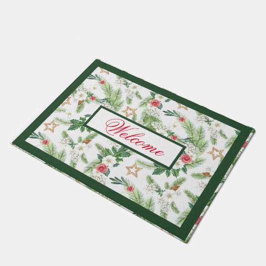 Festlicher Winterurlaub Botanicals Willkommen Fußmatte (Schrägansicht)