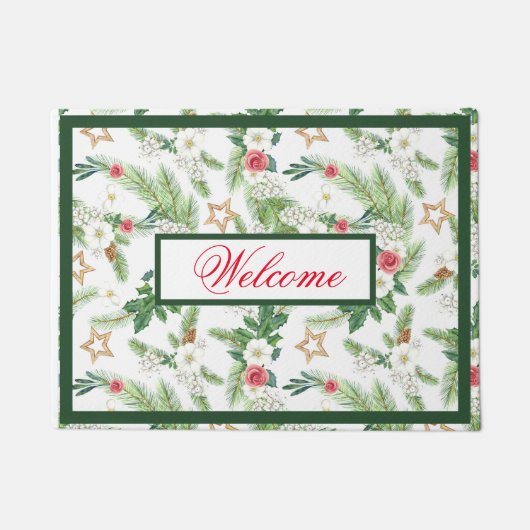 Festlicher Winterurlaub Botanicals Willkommen Fußmatte (Vorderseite)